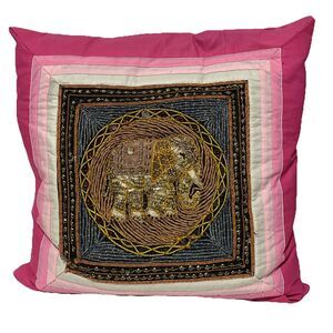 Beautiful Vintage Thai Kalaga Elephant Hand Embroidered Sequined Throw Pillow